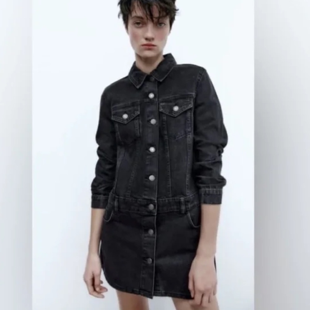 Zara black denim The Zoe mini dress size medium - Picture 2 of 13